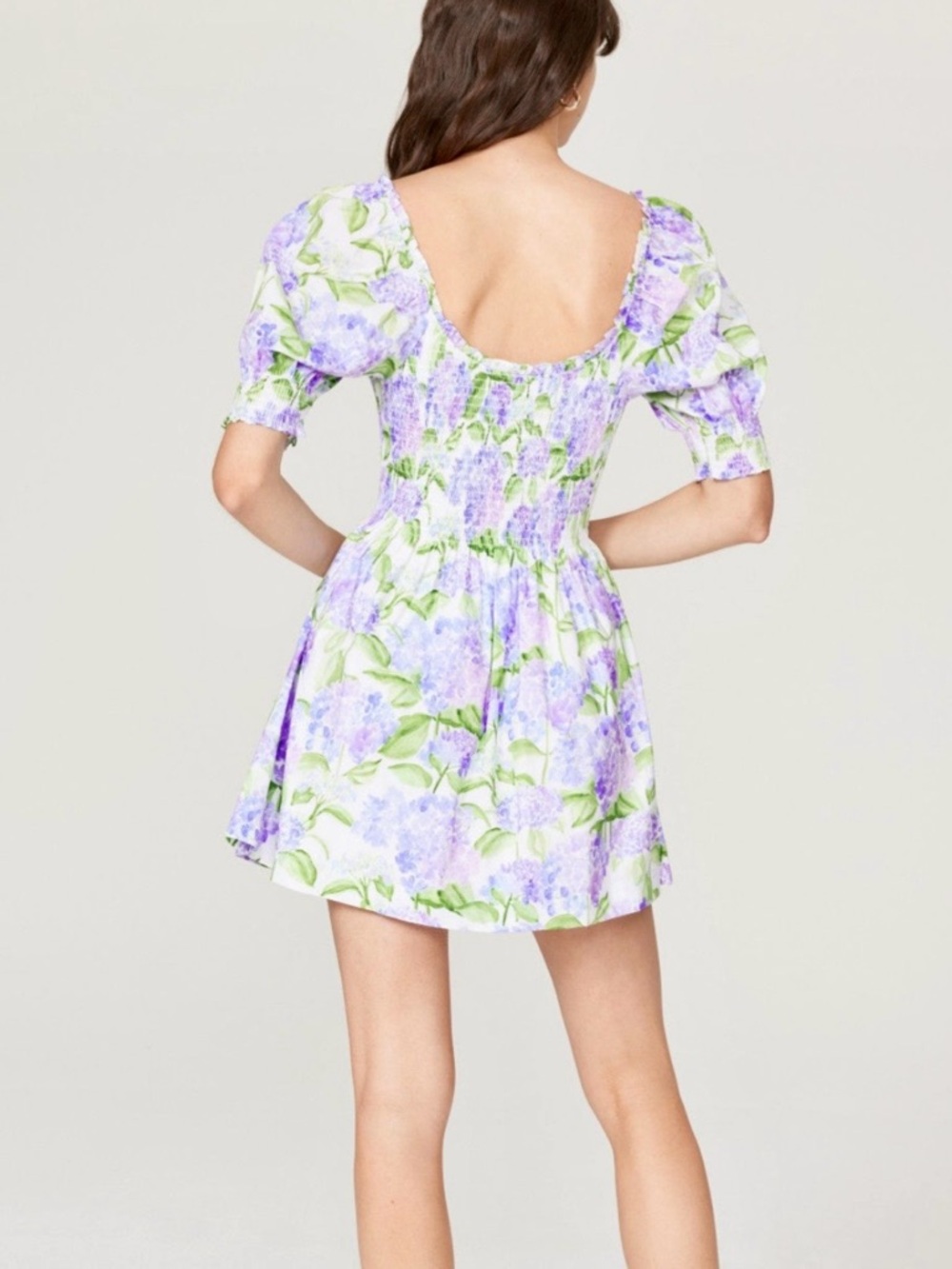 Floral Smocked Mini Dress in Lavender - Picture 3 of 7